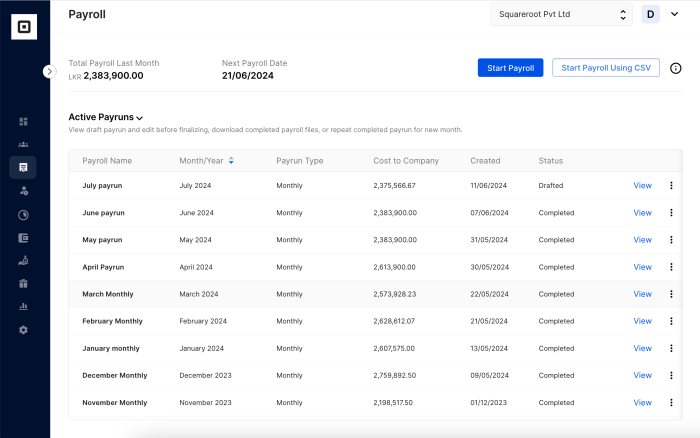 Start payroll using CSV