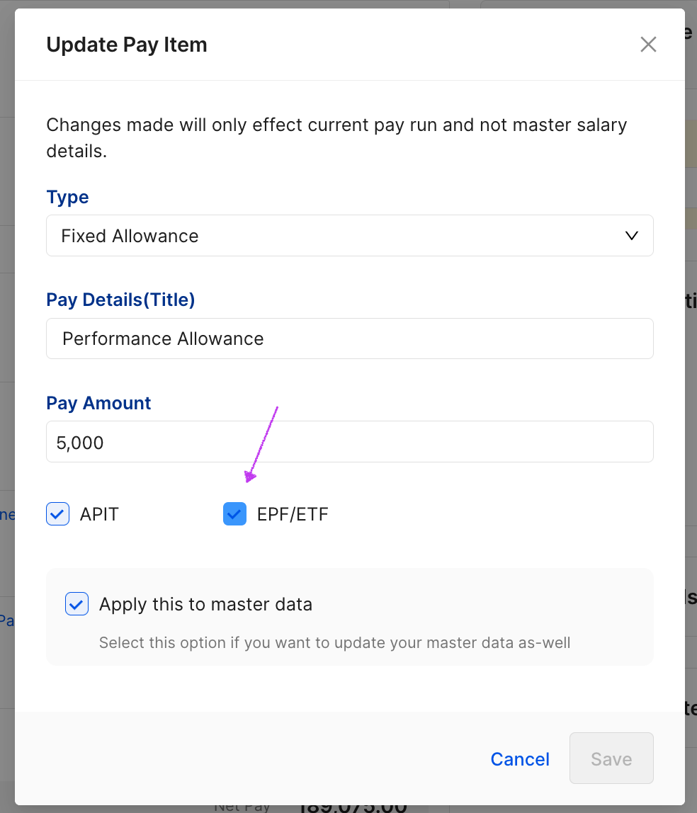 EPF ETF calculations in payrun