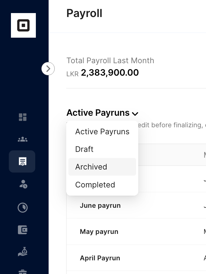 Active and archived payruns