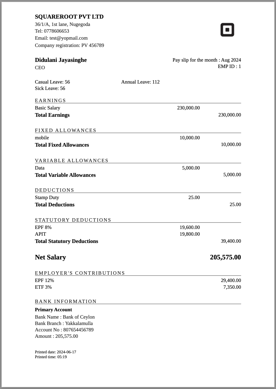 Leave balance in payroll