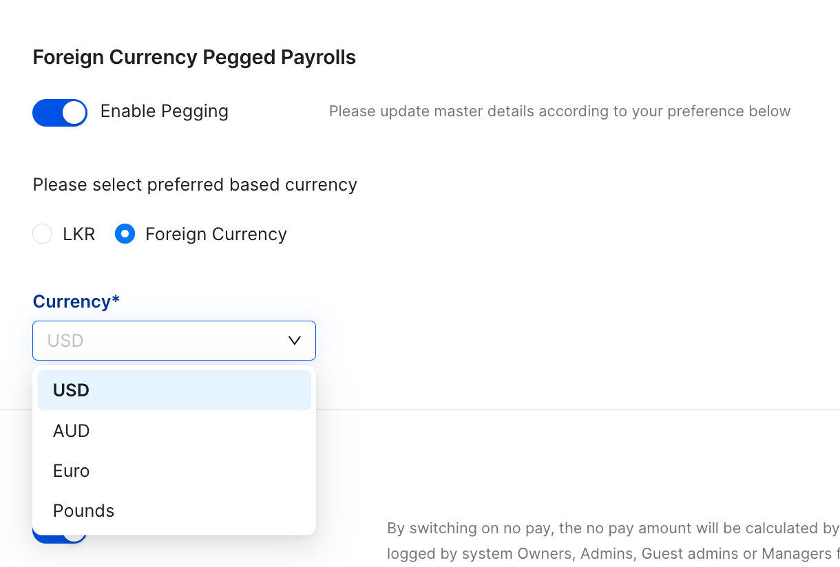 Foreign currency settings FC