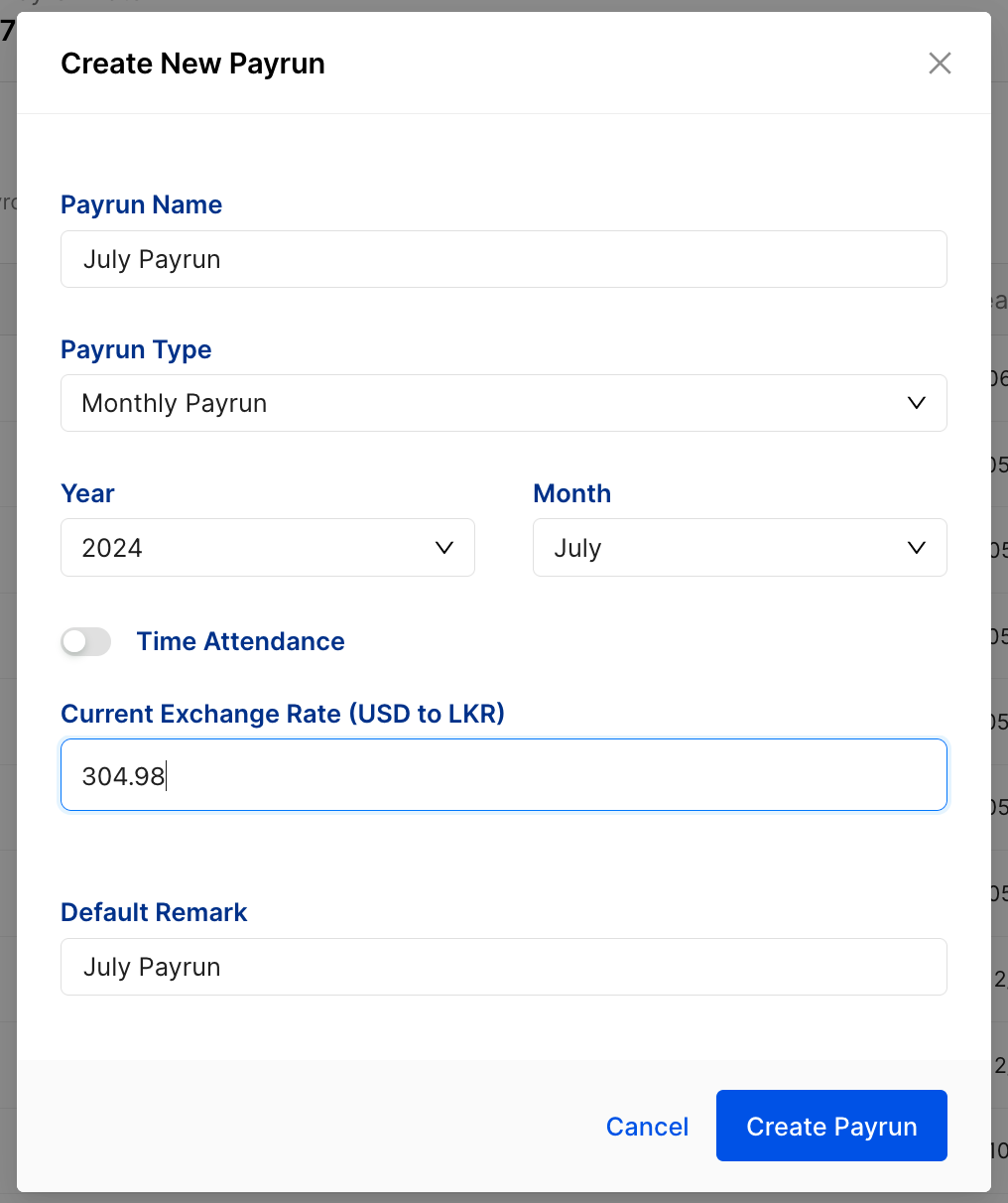 Create new foreign currency pegged payroll